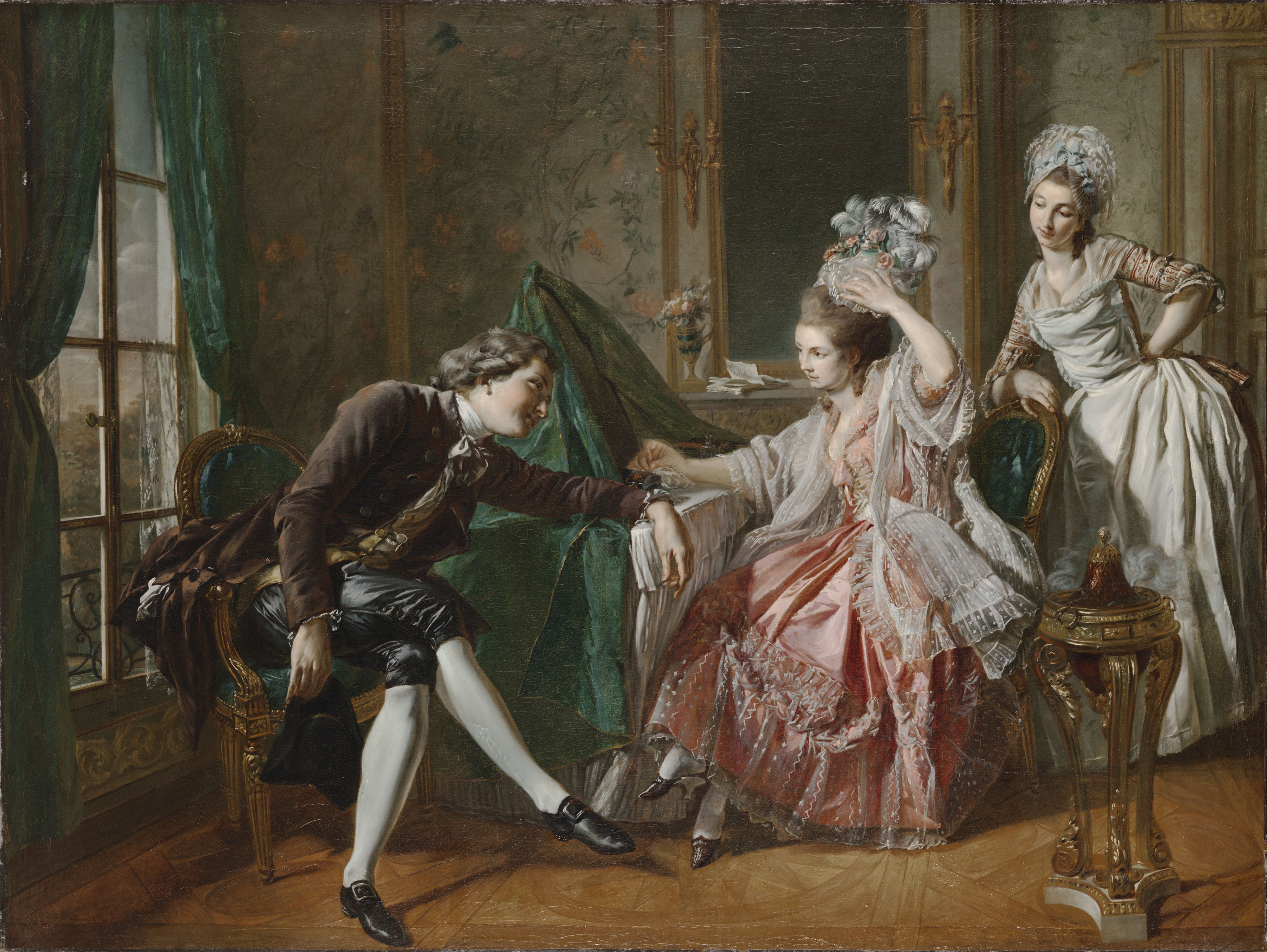 An Interior with a Lady, her Maid, and a Gentleman